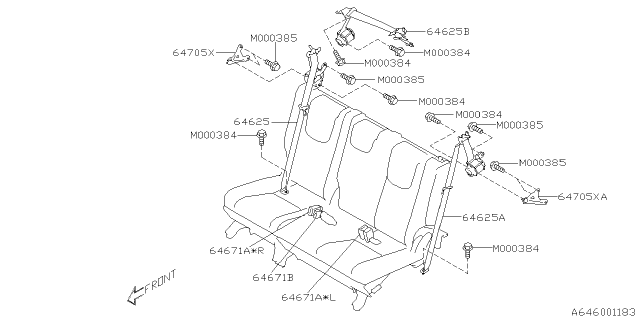 2020 Subaru Ascent Belt Assembly 3RD OUTRH Diagram for 64625XC00AVH