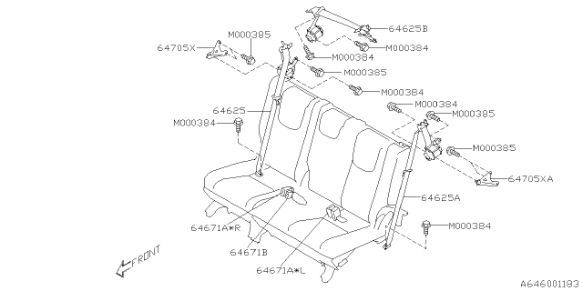 2020 Subaru Ascent Belt Assembly 3RD In RH Diagram for 64635XC00AVH