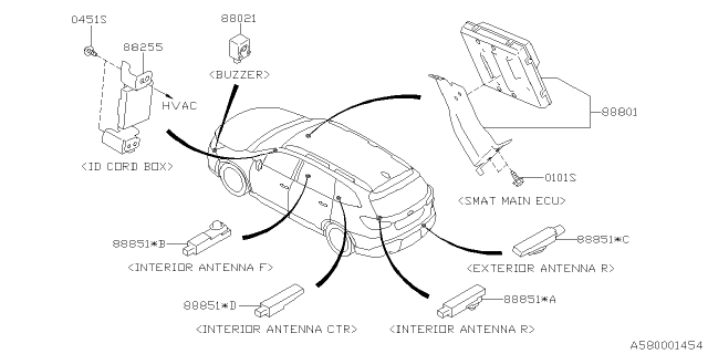 2021 Subaru Ascent Antenna Intake Assembly Diagram for 88851XC00A