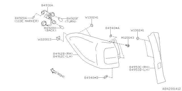 2020 Subaru Ascent Lens & Body COMPLRH Diagram for 84912XC00A