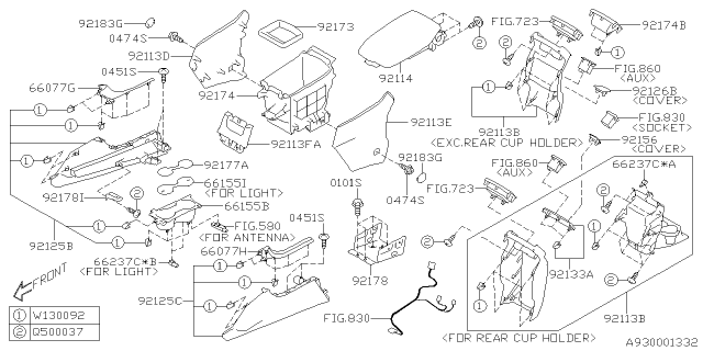 2019 Subaru Ascent Cup Holder Lens Diagram for 66155XC03A