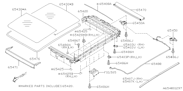 2020 Subaru Ascent Rear Sunroof Lid Assembly Diagram for 65430XC01A