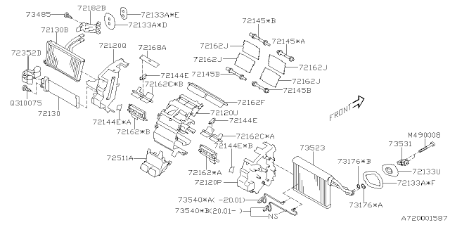 2020 Subaru Ascent Heater Case Assembly Diagram for 72120XC02A