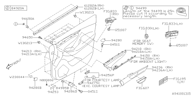 2020 Subaru Ascent Trim Sub Assembly Door Front RH Diagram for 94216XC04ASG