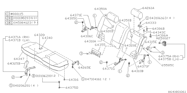 1996 Subaru Outback Rear Seat Cushion Cover Diagram for 64521AC050MU