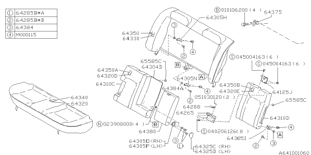 1996 Subaru Legacy Rear Center Arm Rest Assembly Diagram for 64571AC020RA