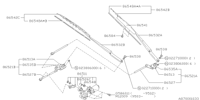 1999 Subaru Legacy Windshield Wiper Driver Arm Assembly Diagram for 86542FC010