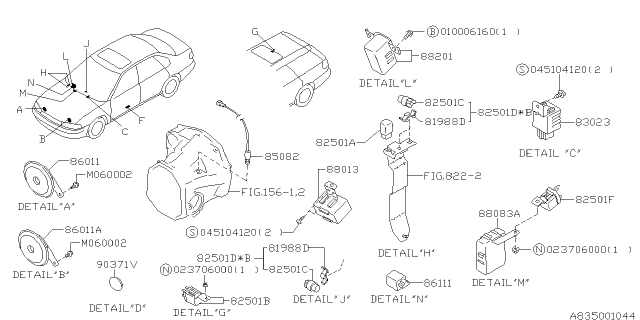 1999 Subaru Legacy Electrical Parts - Body Diagram 1