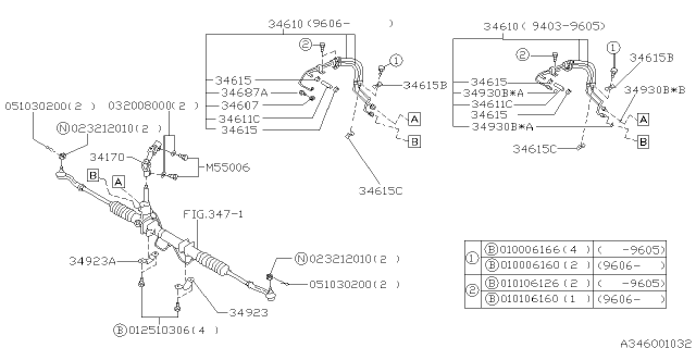 1999 Subaru Legacy Power Steering Hose Diagram for 34611AC090