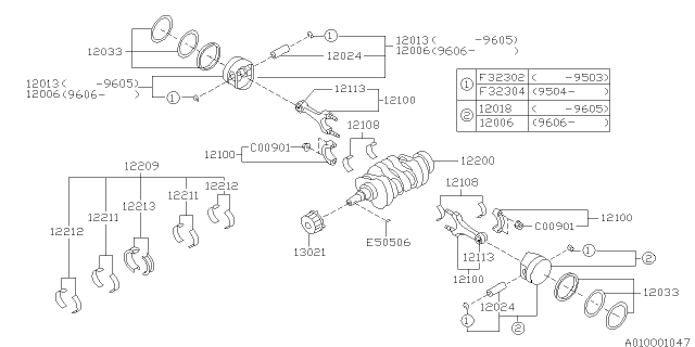 1999 Subaru Legacy Piston & Crankshaft Diagram 1