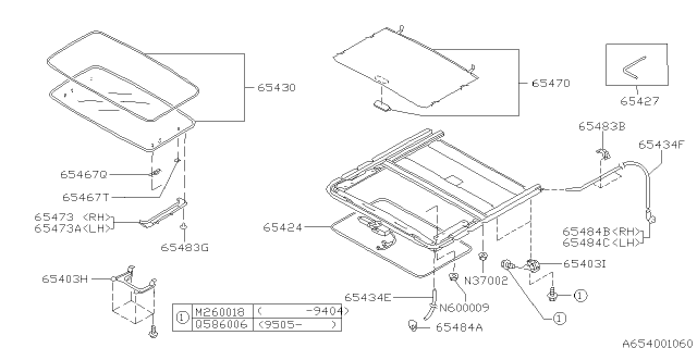 1996 Subaru Legacy Sun Shade Assembly Diagram for 65470AC010MS