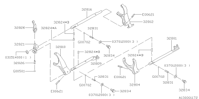 1996 Subaru Outback Shifter Fork & Shifter Rail Diagram 3