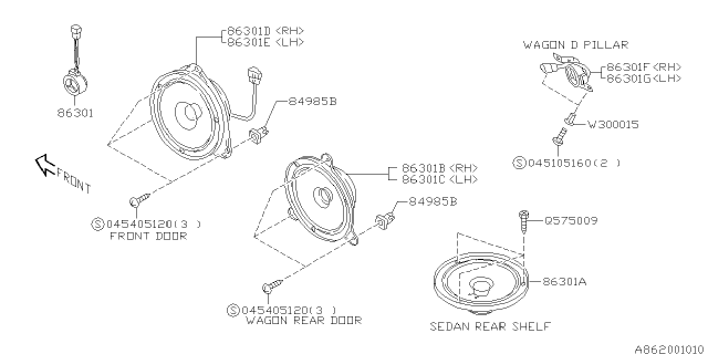 1999 Subaru Outback Speaker Assembly Diagram for 86301AC620