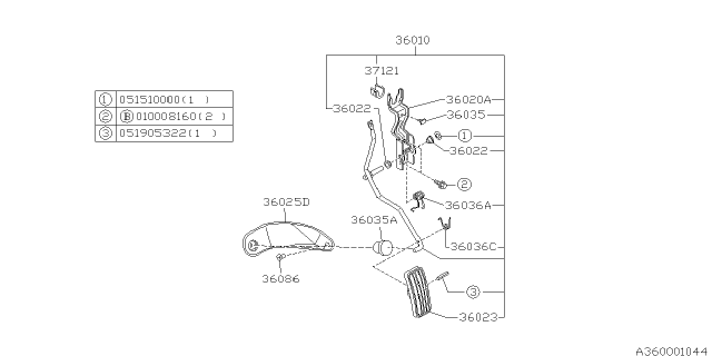 1995 Subaru Legacy Pedal System - Manual Transmission Diagram 1