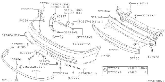 1997 Subaru Outback Bracket License Plate Diagram for 57790AA060