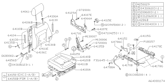 1998 Subaru Legacy Front Seat Back Rest Cover Complete Diagram for 64251AC160MU