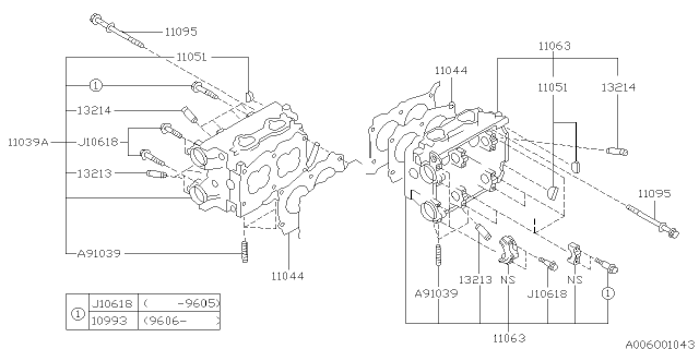 1996 Subaru Legacy Cylinder Head Assembly Left Diagram for 11039AB021