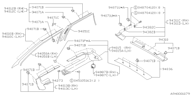 1997 Subaru Legacy Trim Panel D Pillar Upper L Diagram for 94015AC110MU