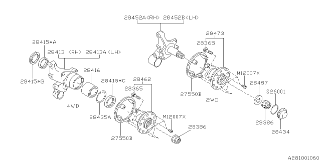 1995 Subaru Legacy Rear Wheel Bearing Diagram for 28016AA020