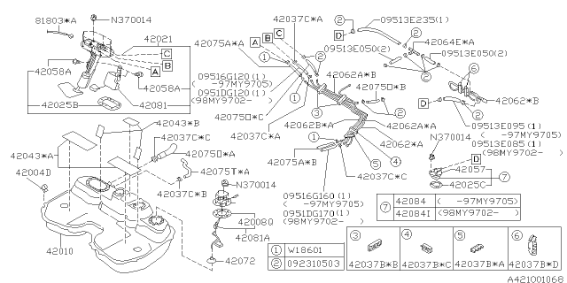 1998 Subaru Legacy Air Vent Hose Diagram for 42162AA070