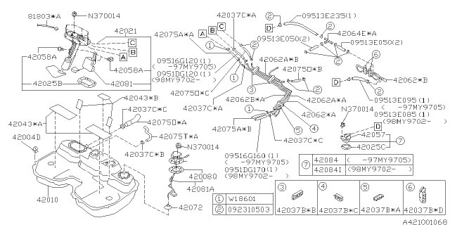 1999 Subaru Legacy Fuel Pump Assembly Diagram for 42021AC200