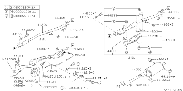 1999 Subaru Outback Oxygen Sensor Assembly Diagram for 22690AA290