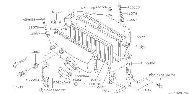 1999 Subaru Outback Air Filter Diagram for 16546AA020