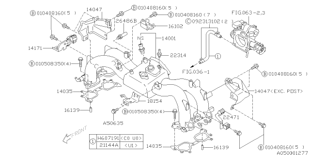 1999 Subaru Legacy Manifold Complete Intake Diagram for 14001AB00A