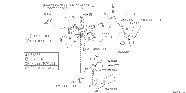 1996 Subaru Outback Pedal System - Automatic Transmission Diagram 2