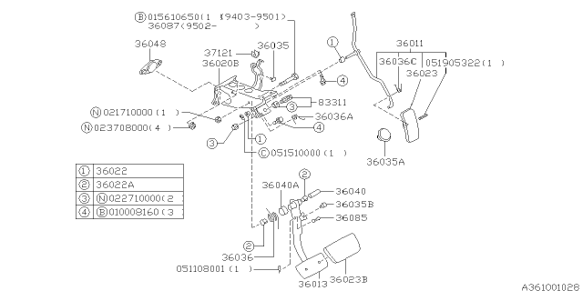 1997 Subaru Legacy Accelerator Pedal Diagram for 36011AA000