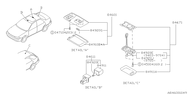 1995 Subaru Legacy Dome Lamp Diagram for 84601AA041MS