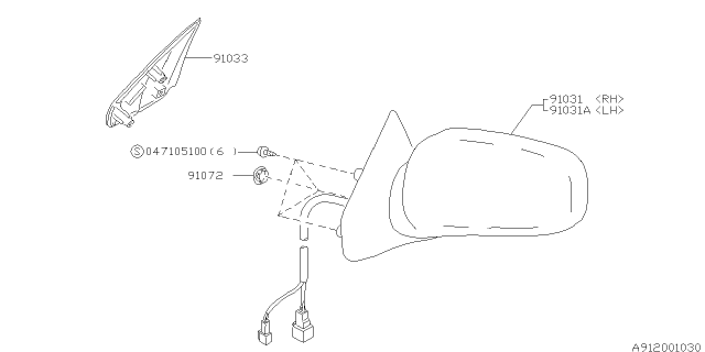 1999 Subaru Outback PT941796 Rear View Mirror Diagram for 91031AC520NN