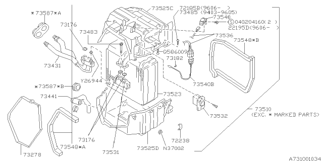 1999 Subaru Outback EVAPORATOR Assembly Diagram for 73523AC001