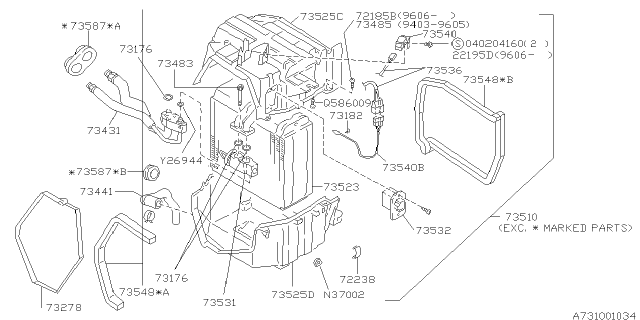 1999 Subaru Outback Drain Hose Diagram for 73441AC000