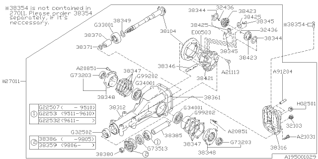 1999 Subaru Legacy Differential Assembly Diagram for 27011AA332