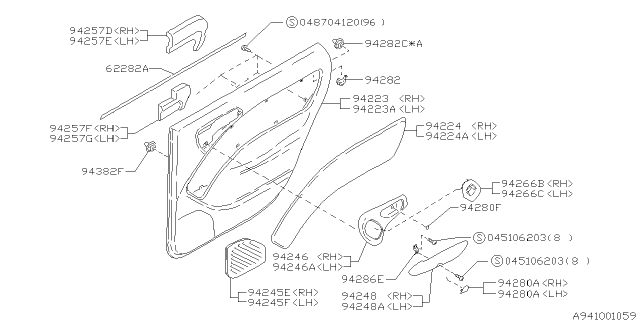 1996 Subaru Outback Cover Rear Remote Regulator RH Diagram for 94247AC500RA