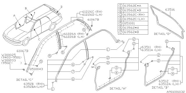 1996 Subaru Outback Weather Strip Diagram