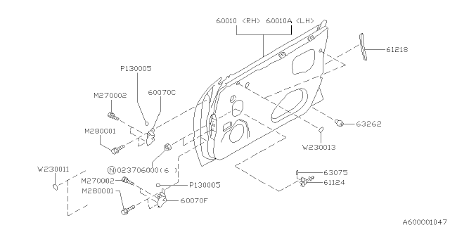 1999 Subaru Legacy Front Door Panel Diagram 1