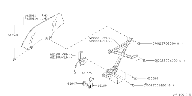 1998 Subaru Legacy Handle Complete Regulator Diagram for 62110KA000ML