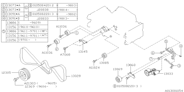 1999 Subaru Legacy IDLER Complete Belt Diagram for 13073AA190
