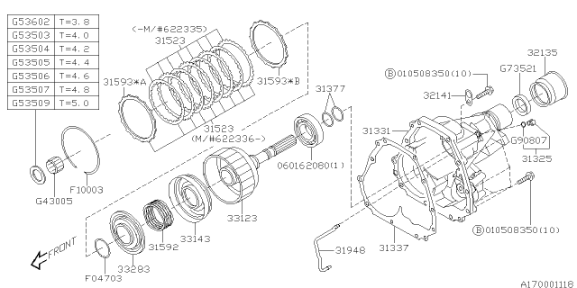 1999 Subaru Legacy PT070399 Transfer Plates Diagram for 31523AA060