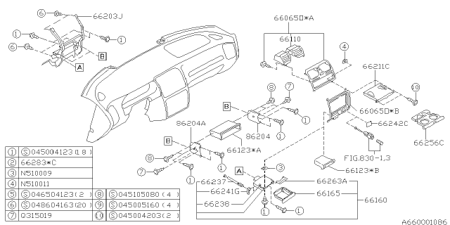 1995 Subaru Legacy Pocket Center Diagram for 66511FA070