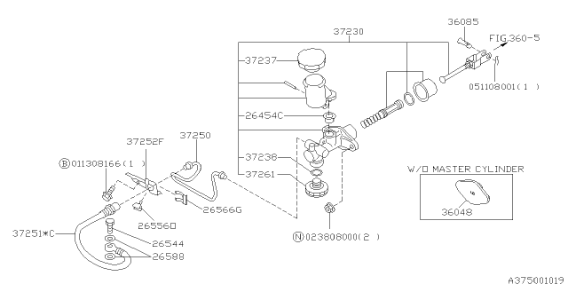 1999 Subaru Legacy Clutch Master Cylinder Diagram for 37230FC000