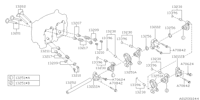 1996 Subaru Legacy Support Valve Rocker Shaft Diagram for 13222AA082