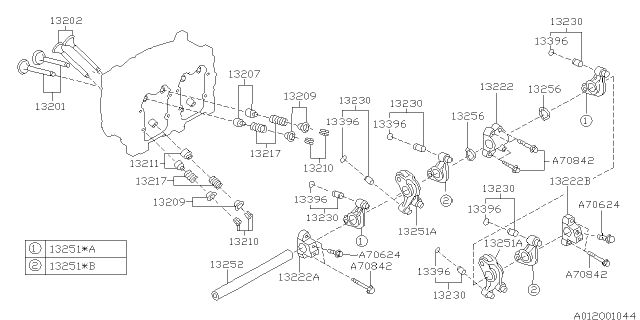 1996 Subaru Legacy Valve Rocker Assembly Diagram for 13251AA040