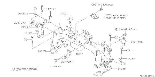 1998 Subaru Legacy P/S Pipe Stay Diagram for 14175AA080