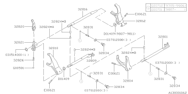 1997 Subaru Legacy Shifter Fork & Shifter Rail Diagram 4