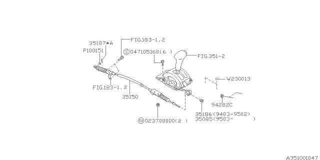 1999 Subaru Outback Select Lever Cable Assembly Diagram for 35151AC100