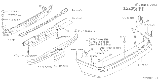 1998 Subaru Outback Beam Lower Rear Bumper Diagram for 57722AC160