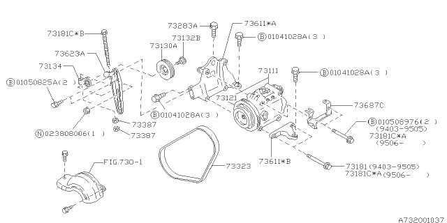 1995 Subaru Legacy A/C Belt Diagram for 73013AA000